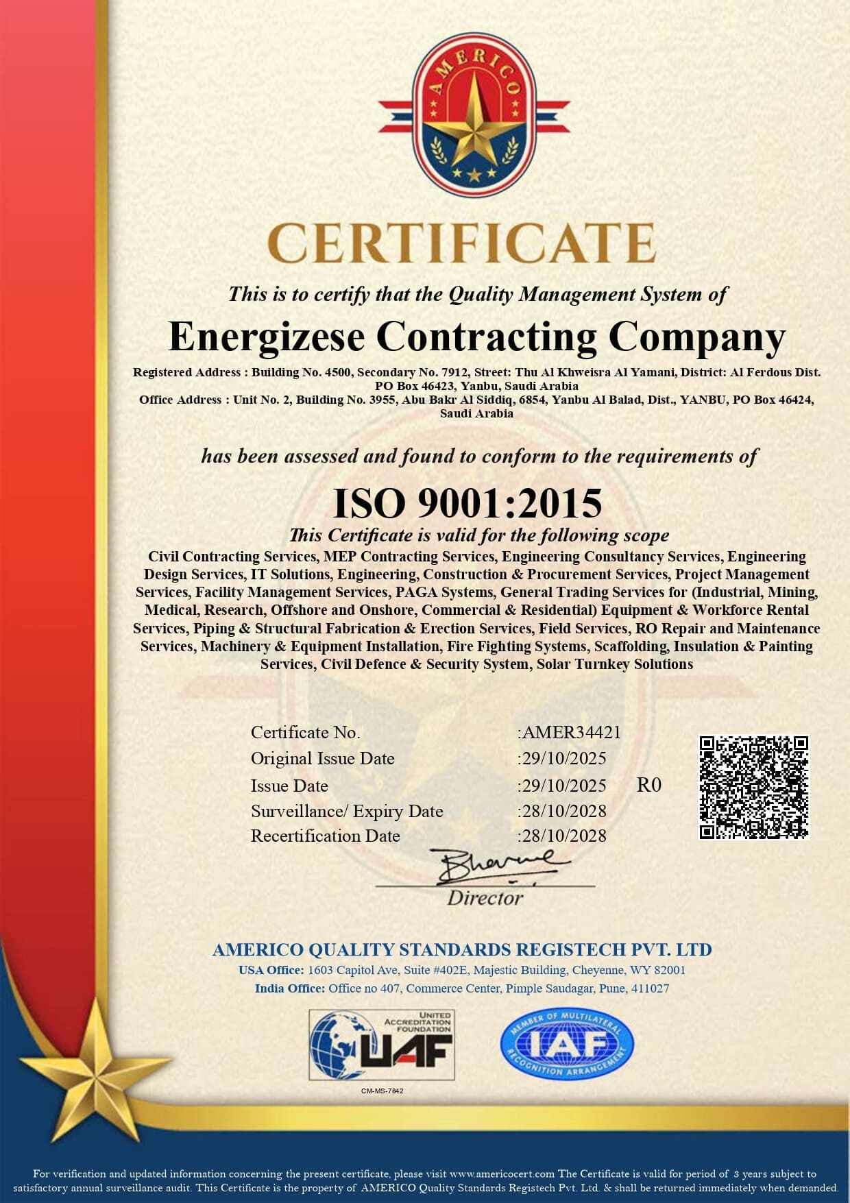 ISO 9001:2015 CERTIFICATE